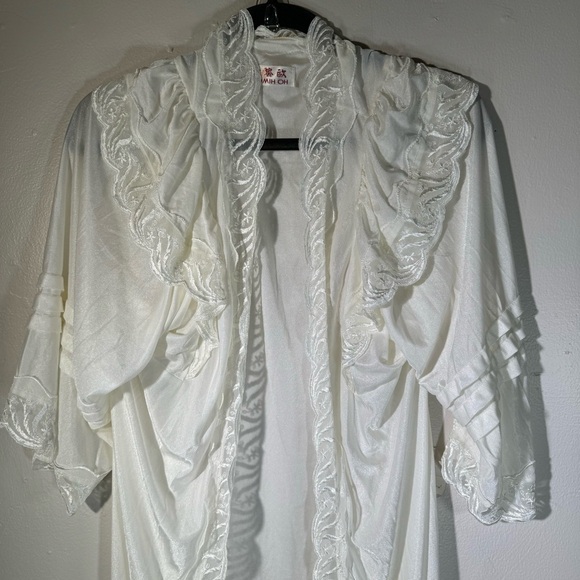 Vintage cream white lace robe puff sleeve maxi fairy nylon coquette girl boho - Picture 13 of 16